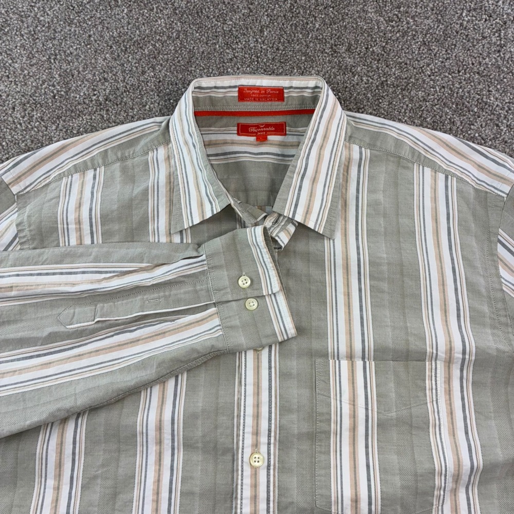 Faconnable Men L Button Up Shirt Long Sleeve Striped Dress Shirt Workwear Casual